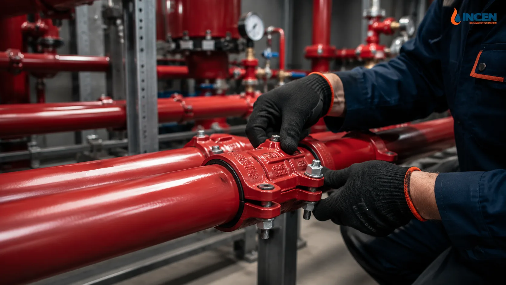 Instalação com sistema ranhurado (grooved) para hidrantes e sprinklers